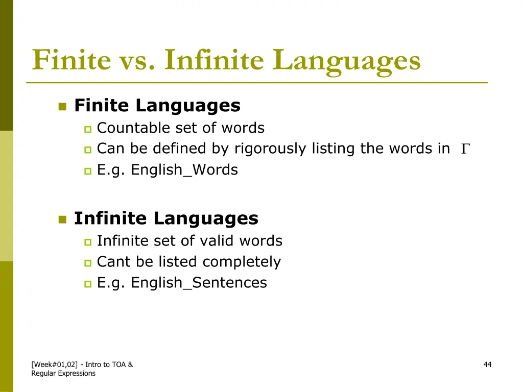 finite vs infinite languages