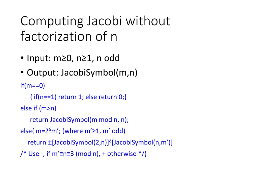 computing jacobi without factorization of n