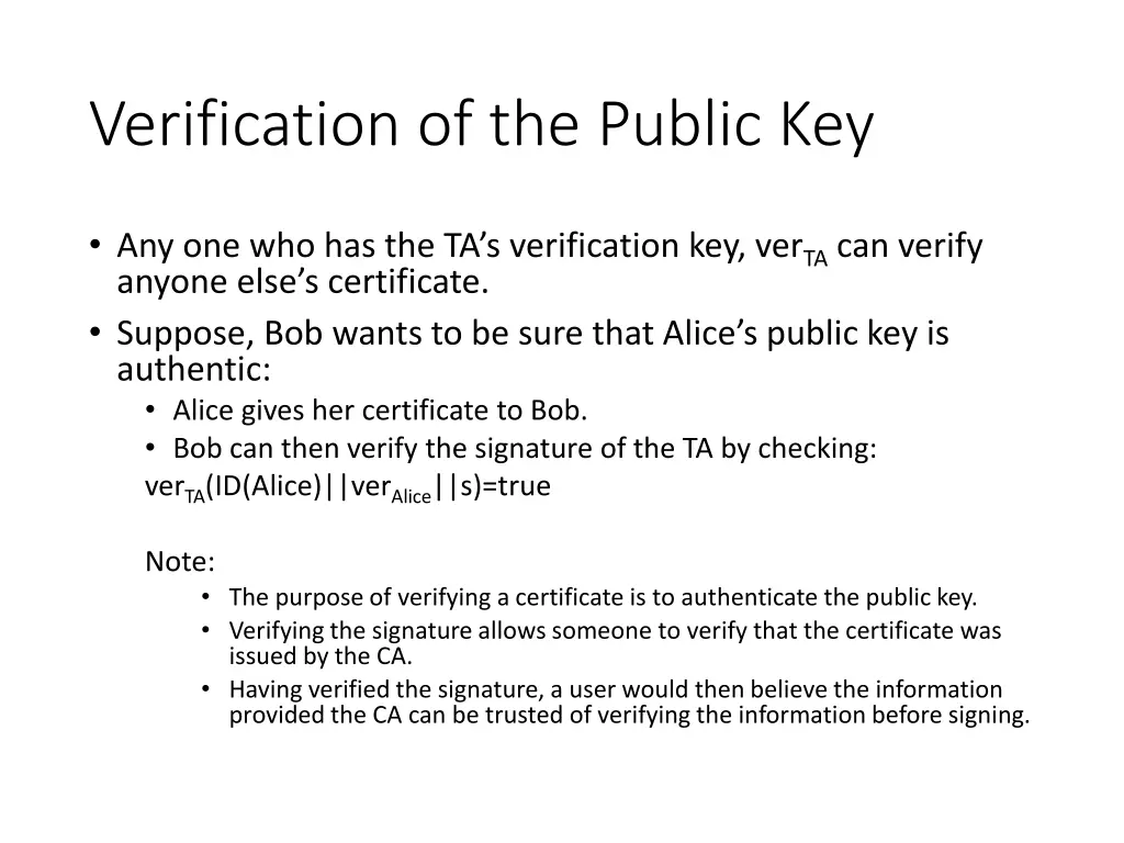 verification of the public key