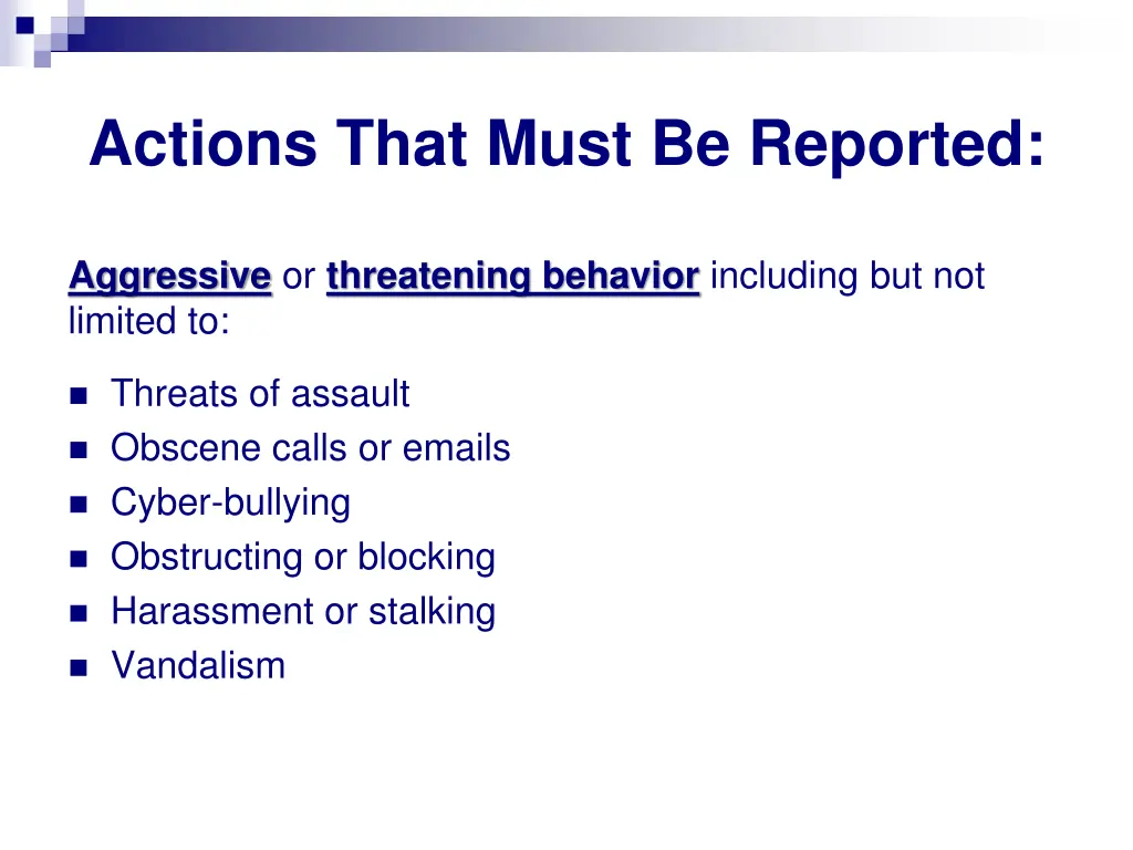 actions that must be reported