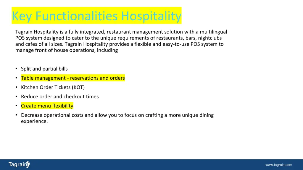 key functionalities hospitality