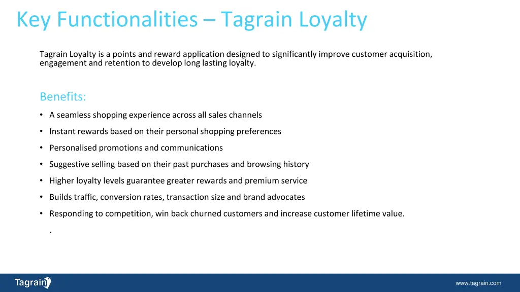 key functionalities tagrain loyalty