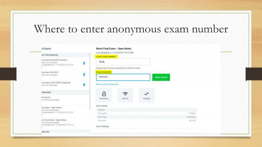 where to enter anonymous exam number