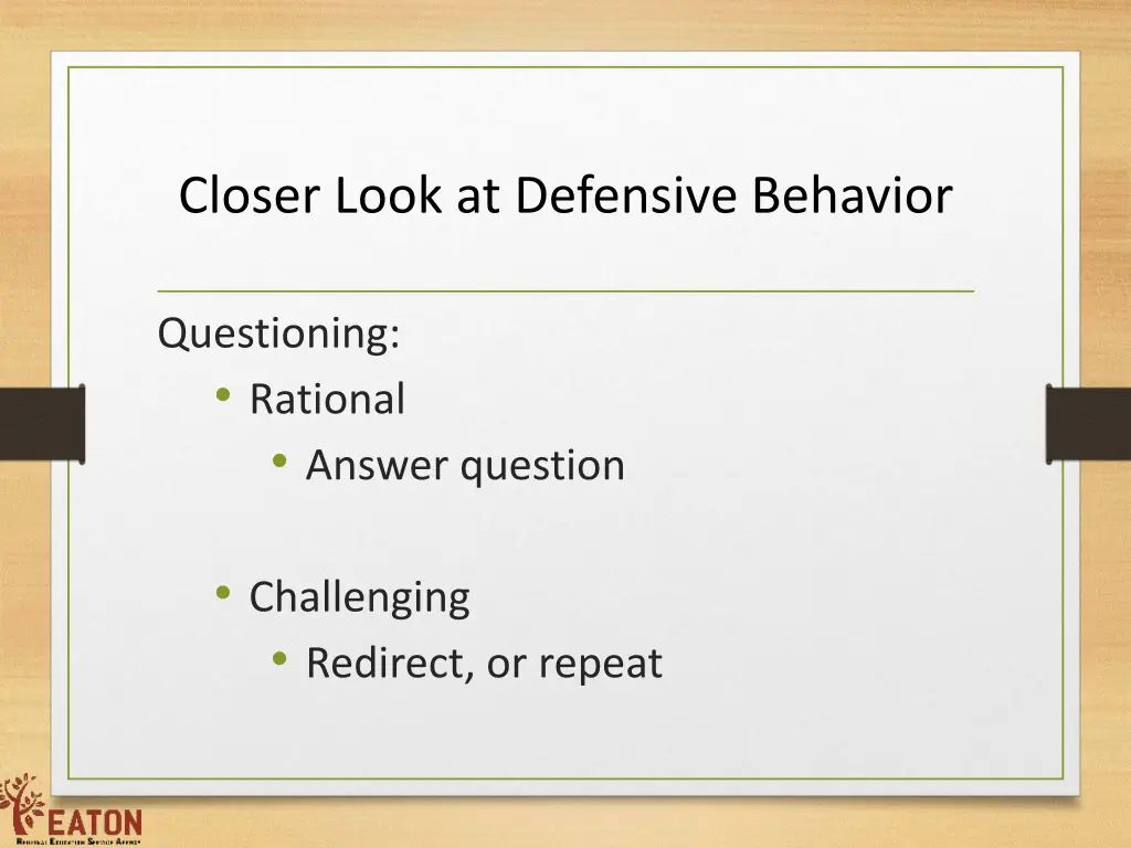 closer look at defensive behavior