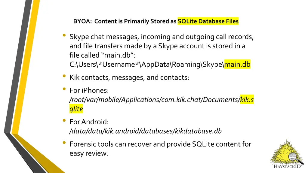 byoa content is primarily stored as sqlite