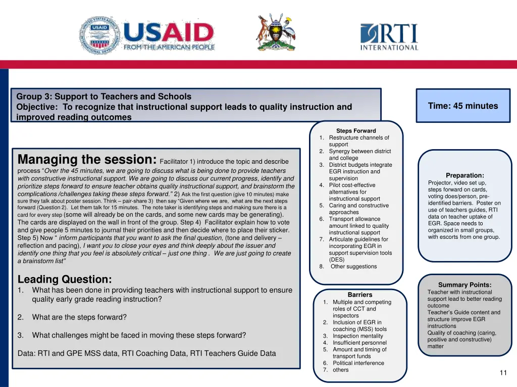 group 3 support to teachers and schools objective