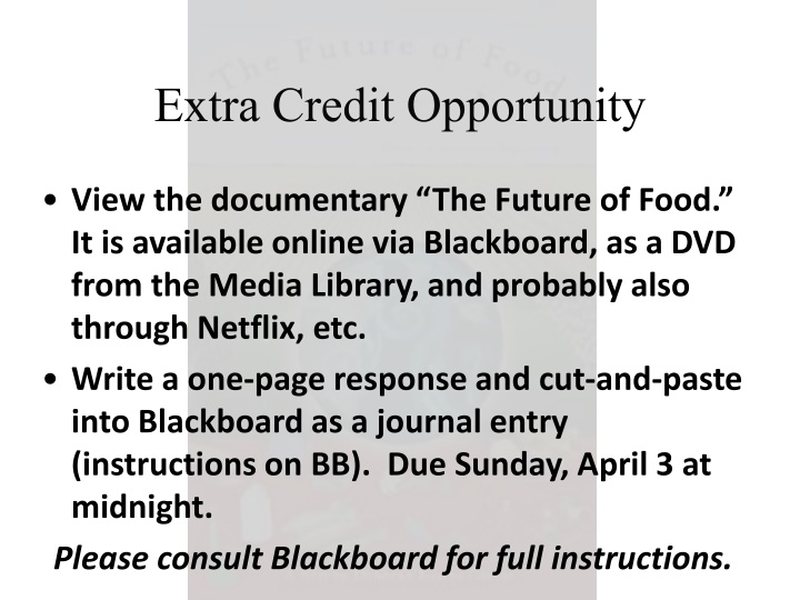 extra credit opportunity