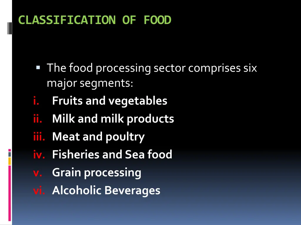 classification of food