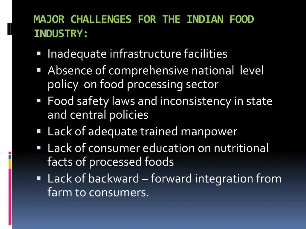 major challenges for the indian food industry