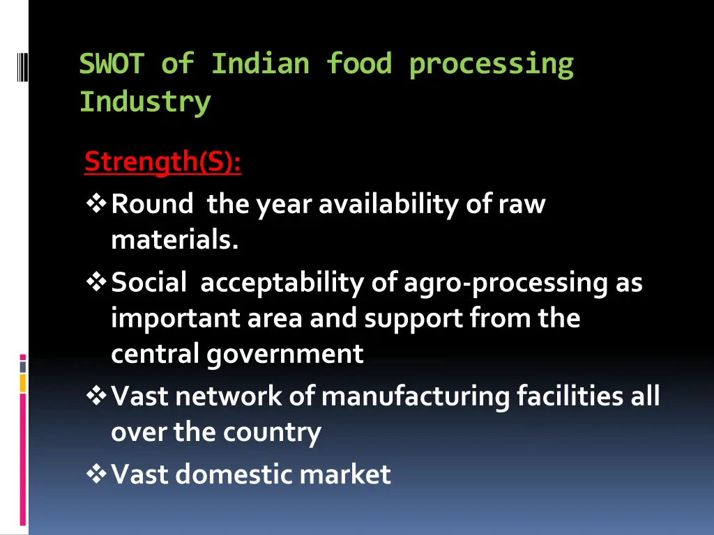 swot of indian food processing industry