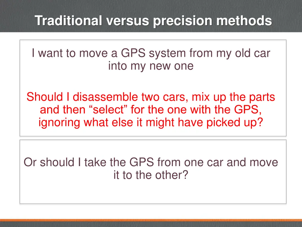 traditional versus precision methods