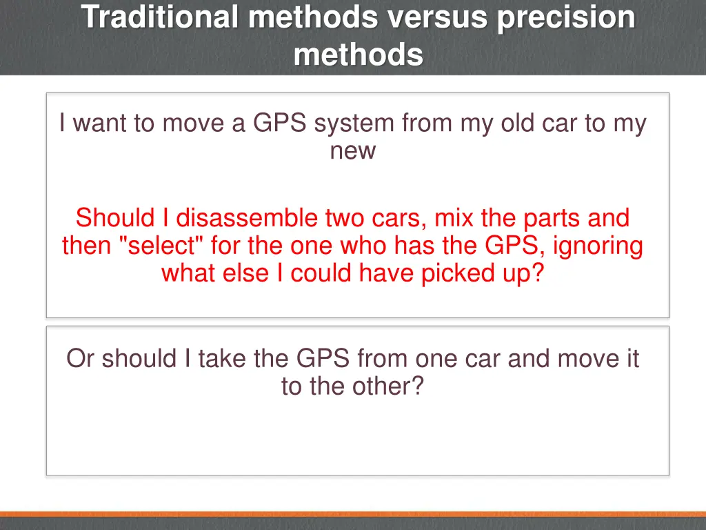 traditional methods versus precision methods