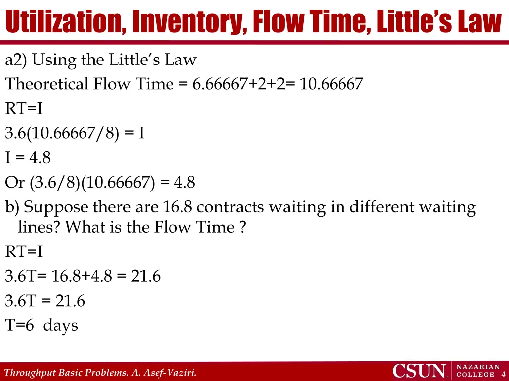 utilization inventory flow time little s law 1