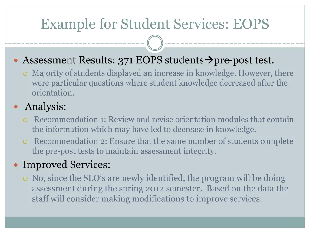 example for student services eops