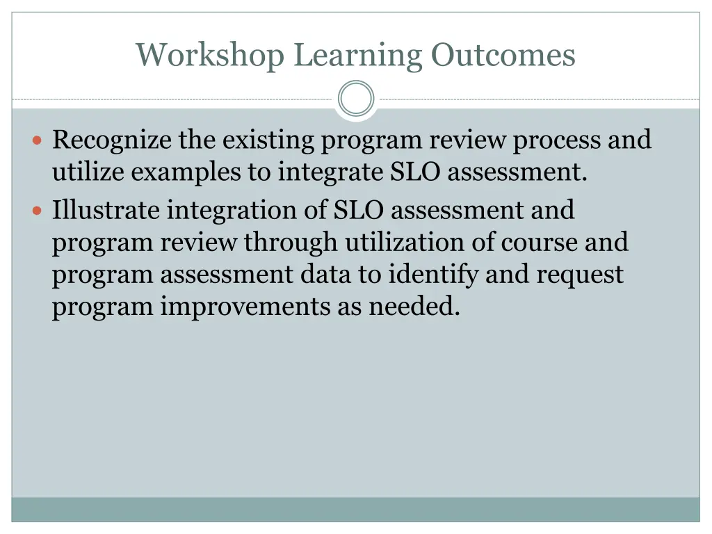 workshop learning outcomes