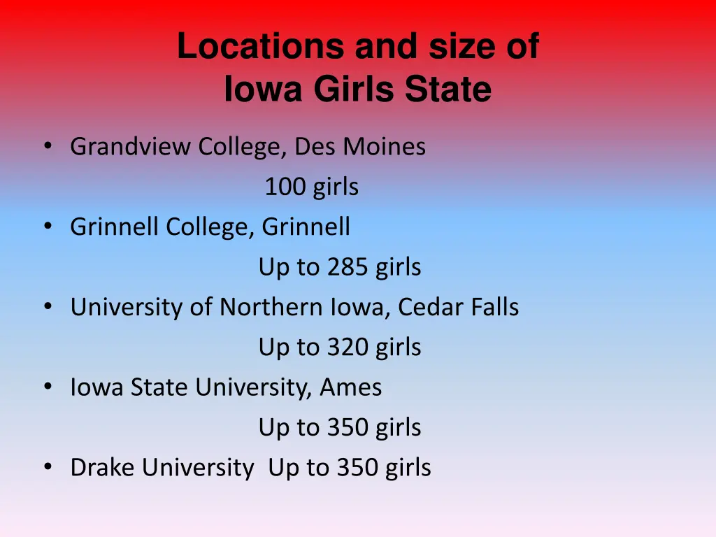 locations and size of iowa girls state
