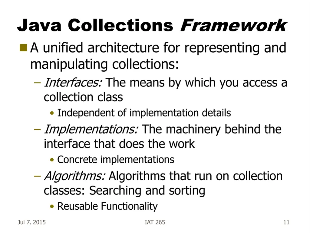 java collections framework a unified architecture