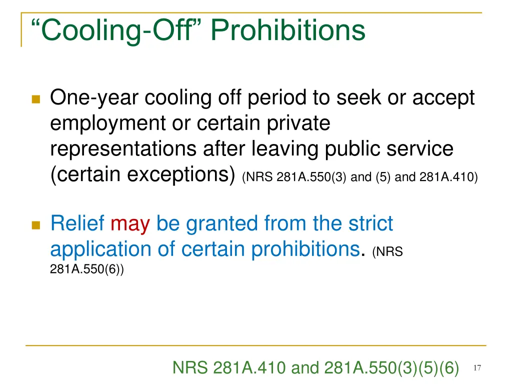 cooling off prohibitions