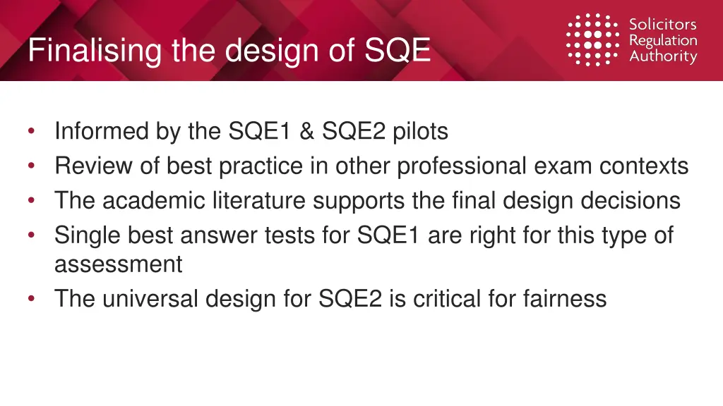 finalising the design of sqe