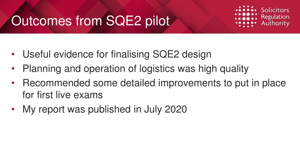 outcomes from sqe2 pilot