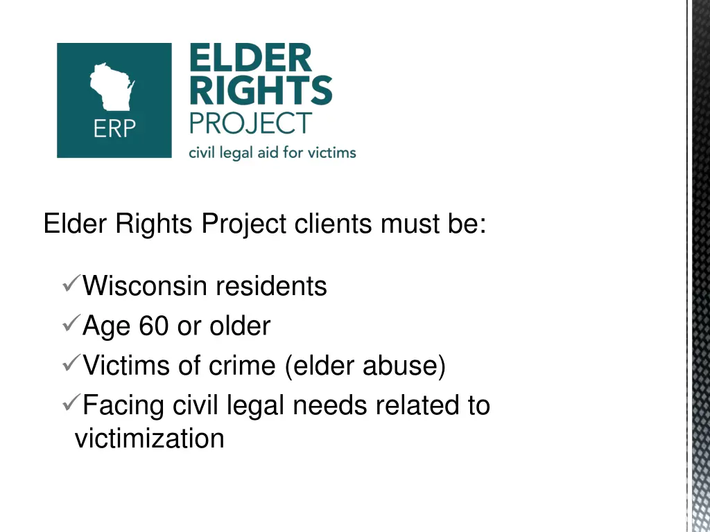 elder rights project clients must be