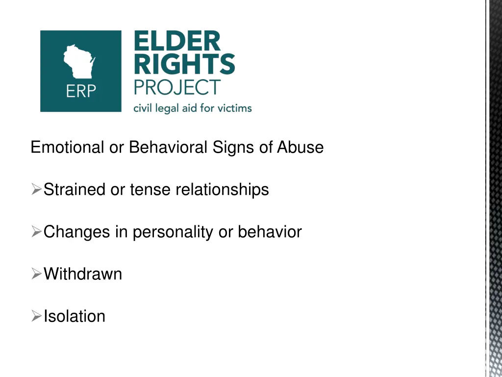 emotional or behavioral signs of abuse