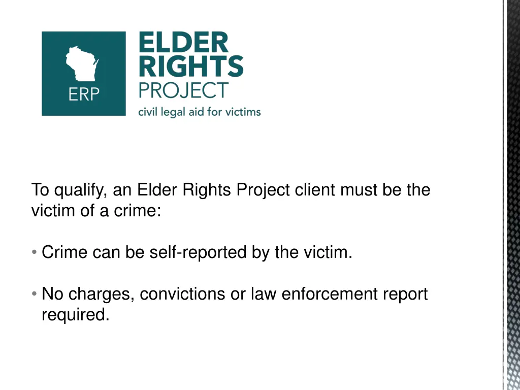 to qualify an elder rights project client must