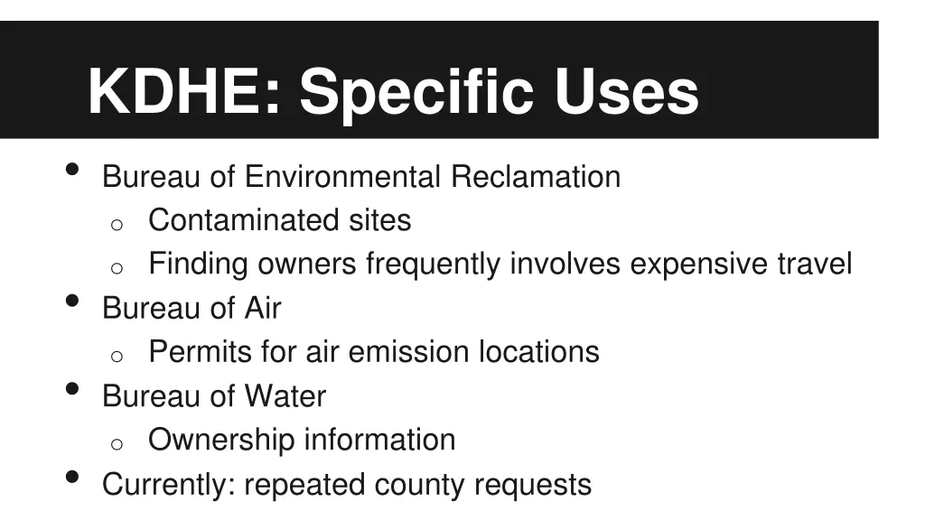 kdhe specific uses bureau of environmental