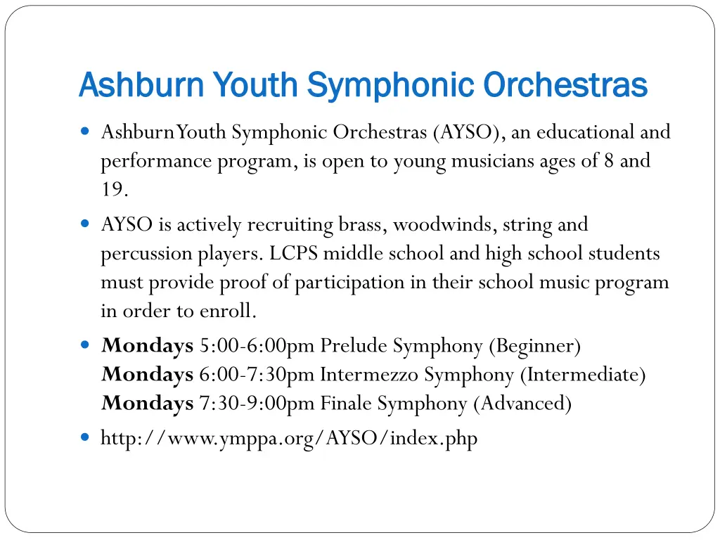 ashburn youth symphonic orchestras ashburn youth