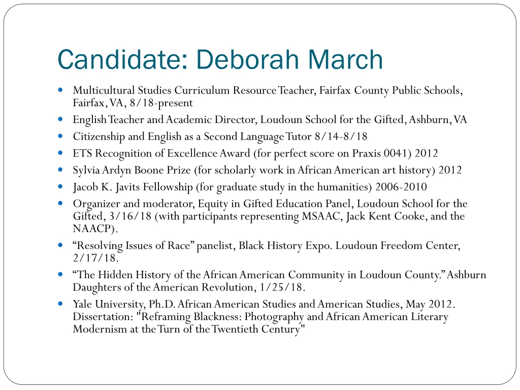 candidate deborah march