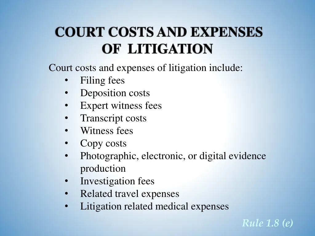 court costs and expenses of litigation court