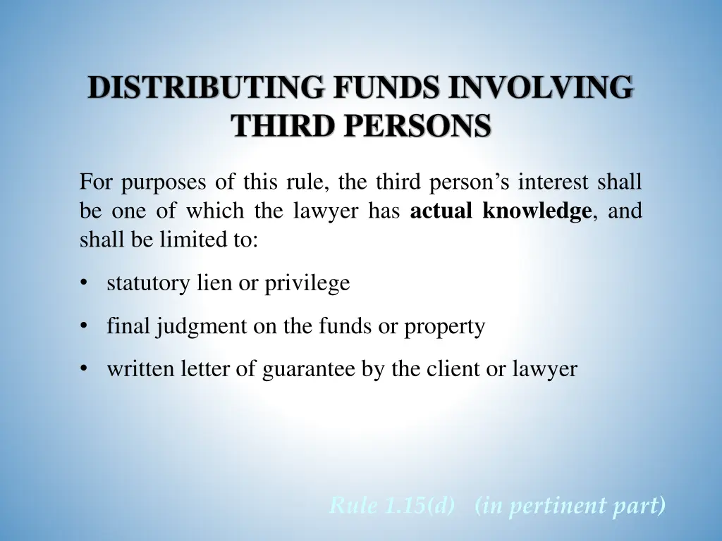 distributing funds involving third persons