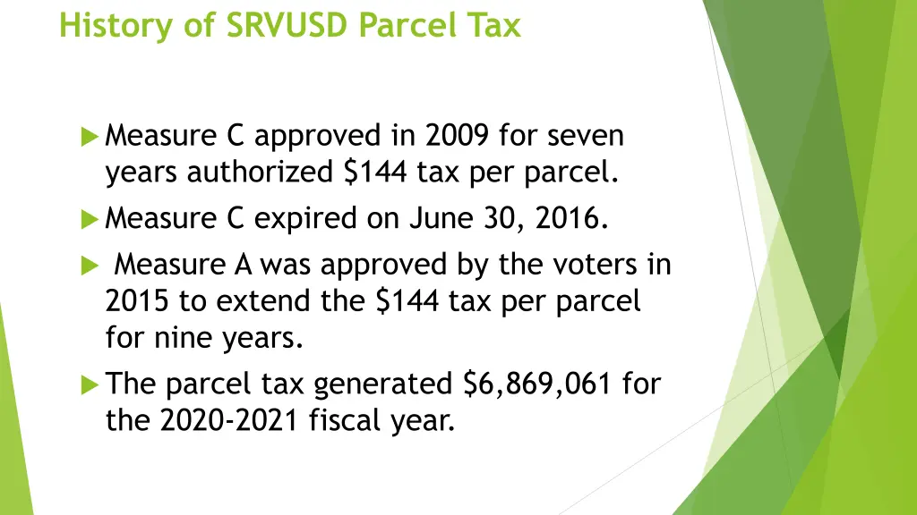 history of srvusd parcel tax