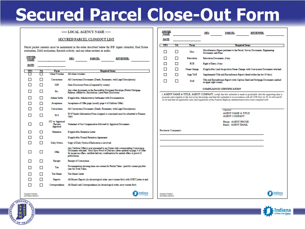 secured parcel close out form