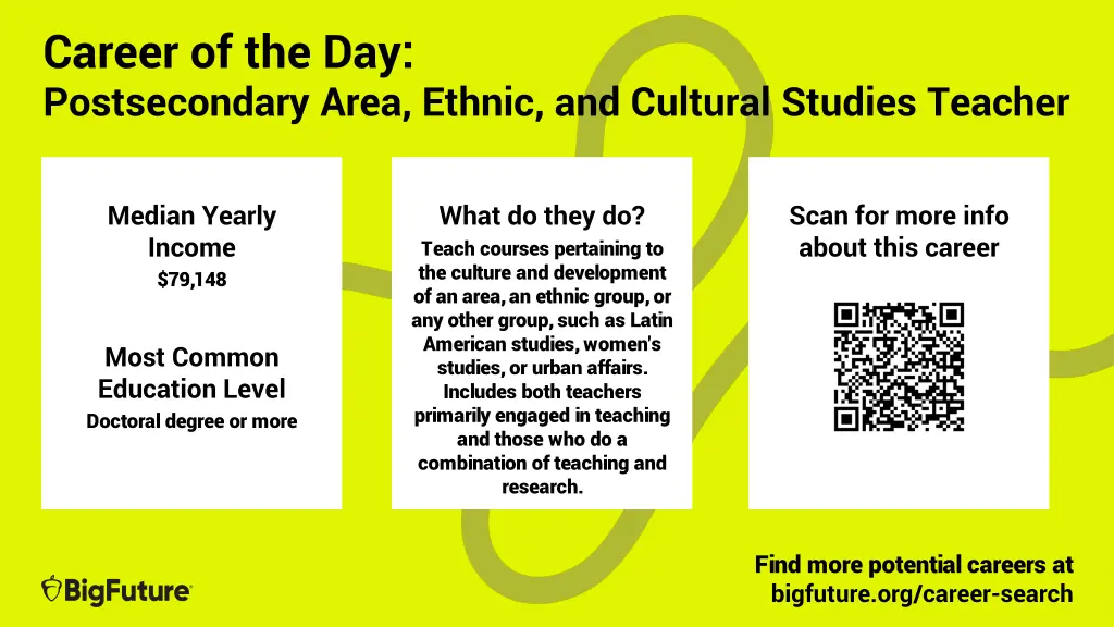 career of the day postsecondary area ethnic