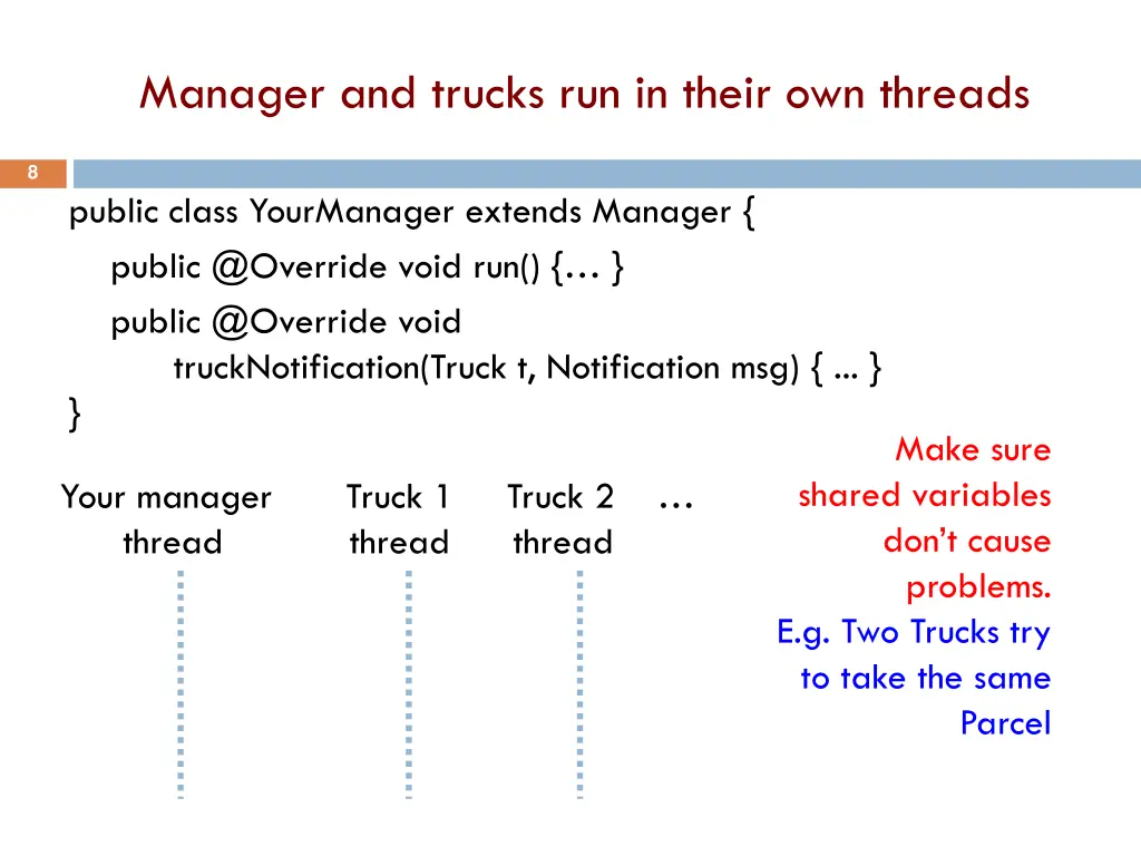 manager and trucks run in their own threads