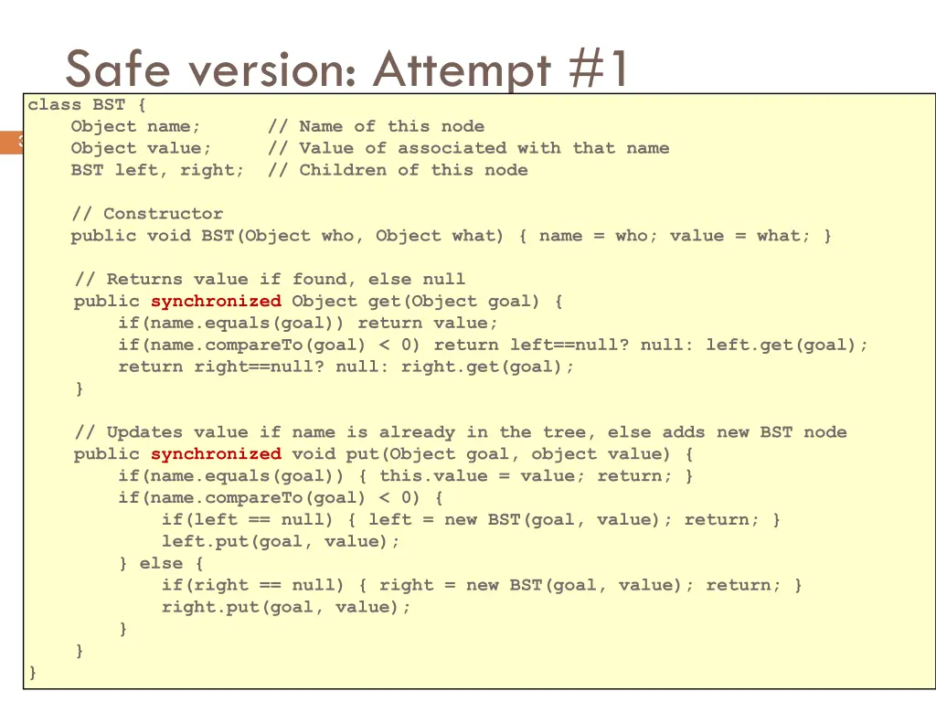 safe version attempt 1 class bst object name name