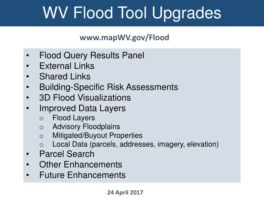 wv flood tool upgrades