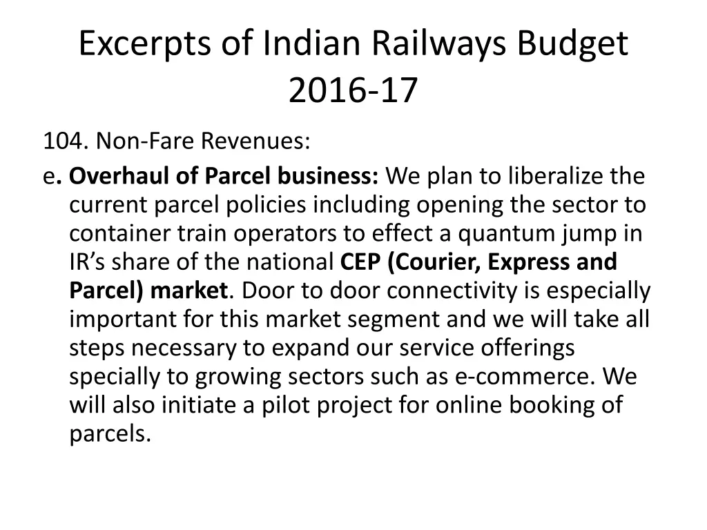 excerpts of indian railways budget 2016 17