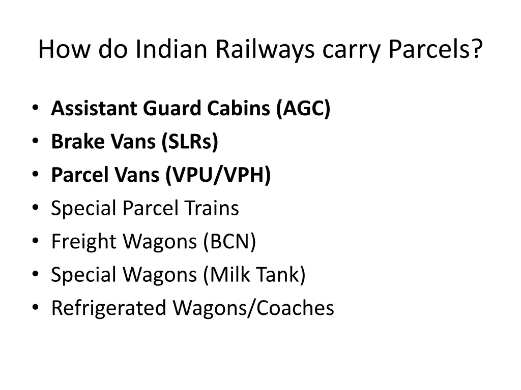 how do indian railways carry parcels