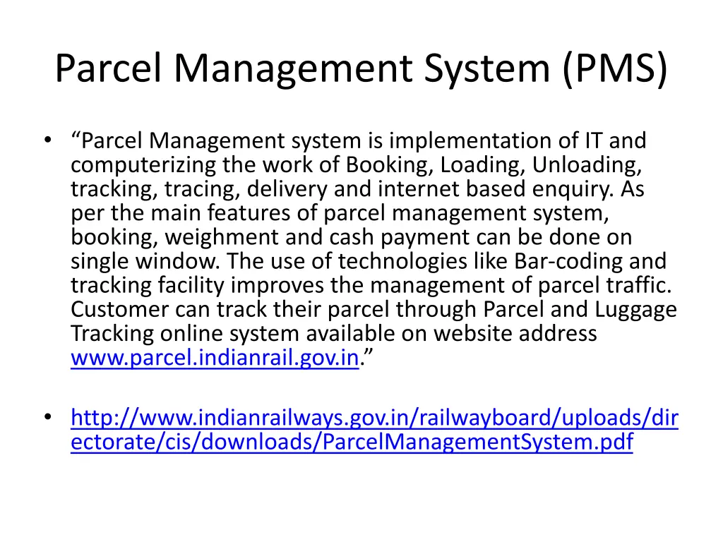 parcel management system pms