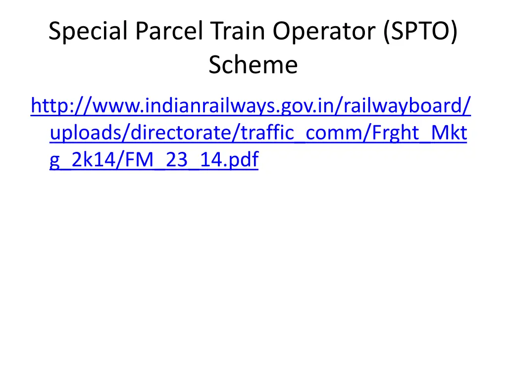 special parcel train operator spto scheme