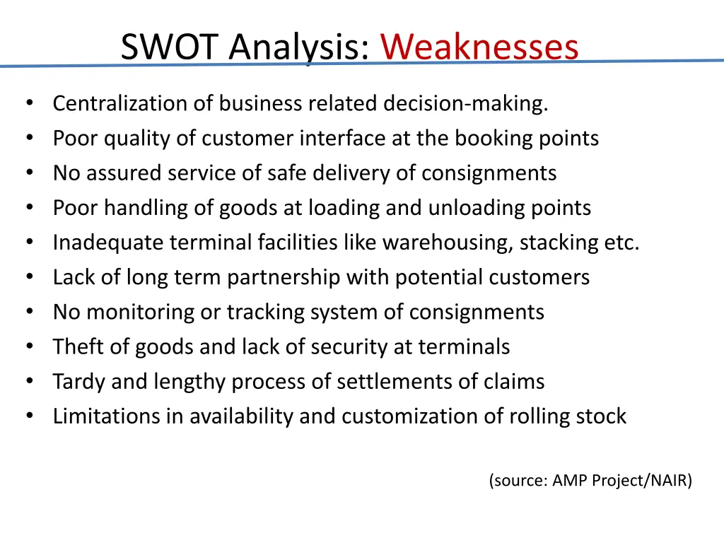 swot analysis weaknesses