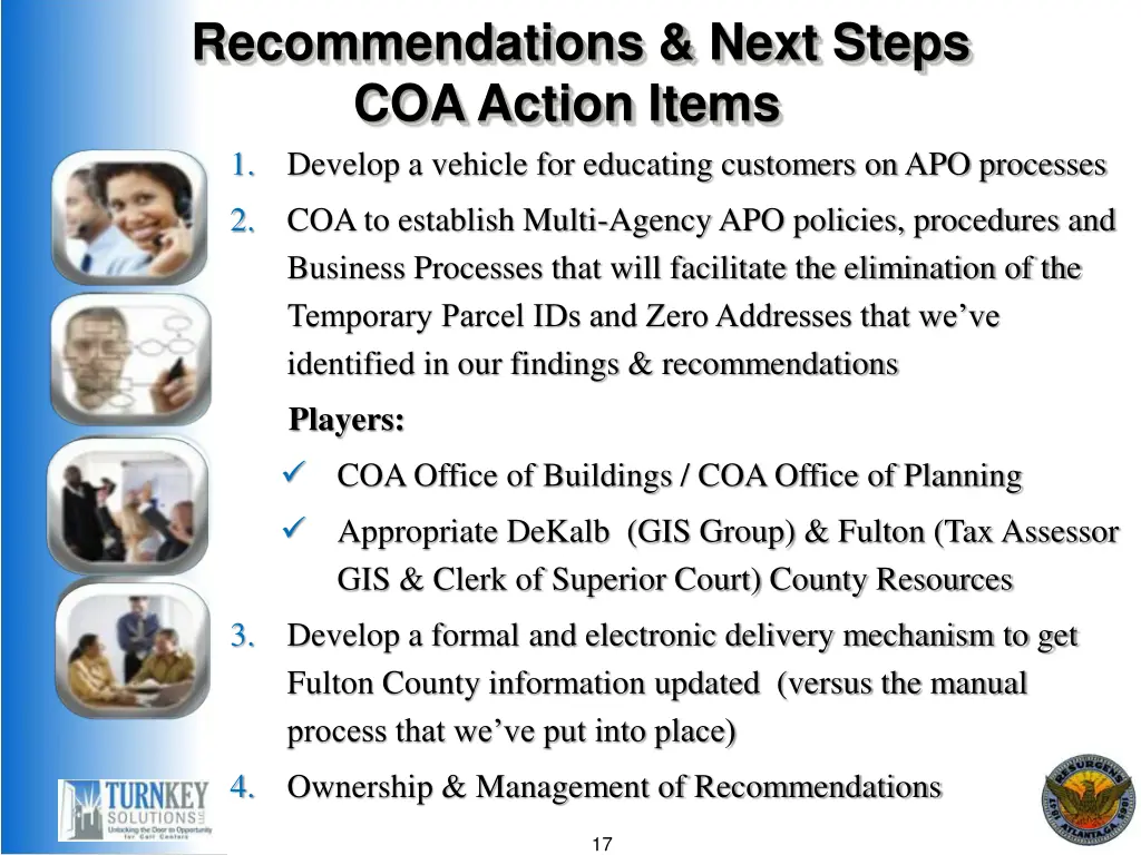 recommendations next steps coa action items