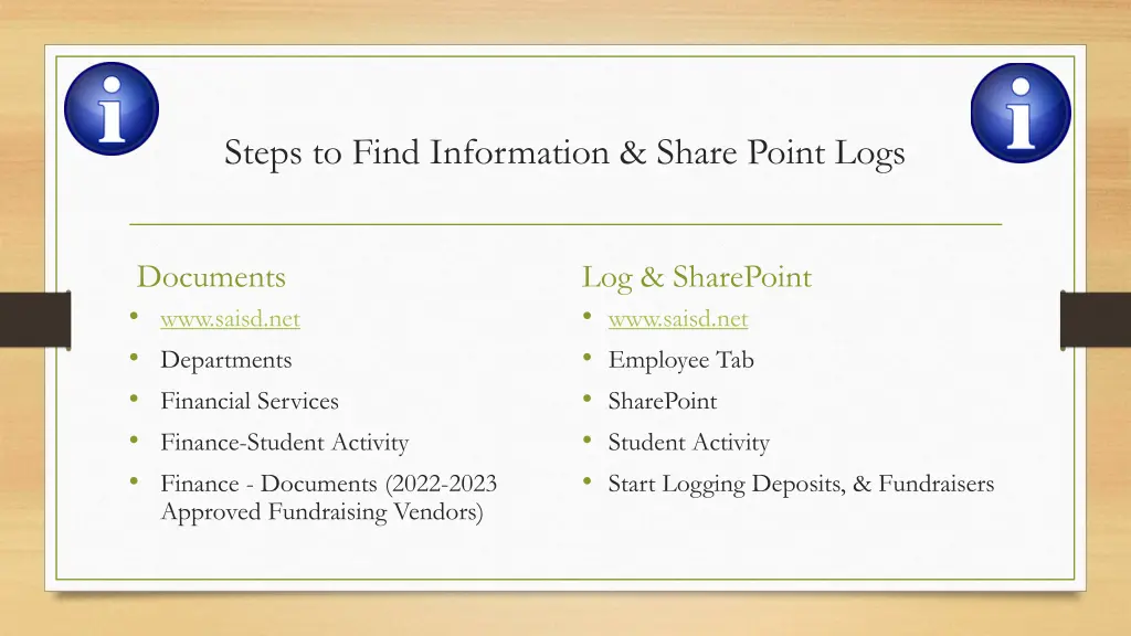 steps to find information share point logs