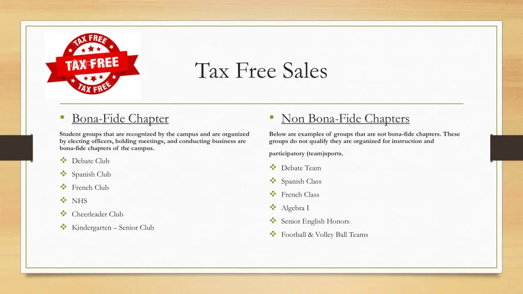 tax free sales