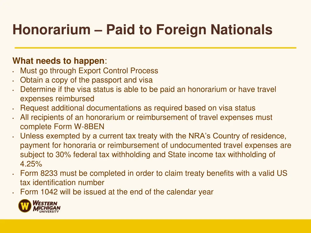 honorarium paid to foreign nationals