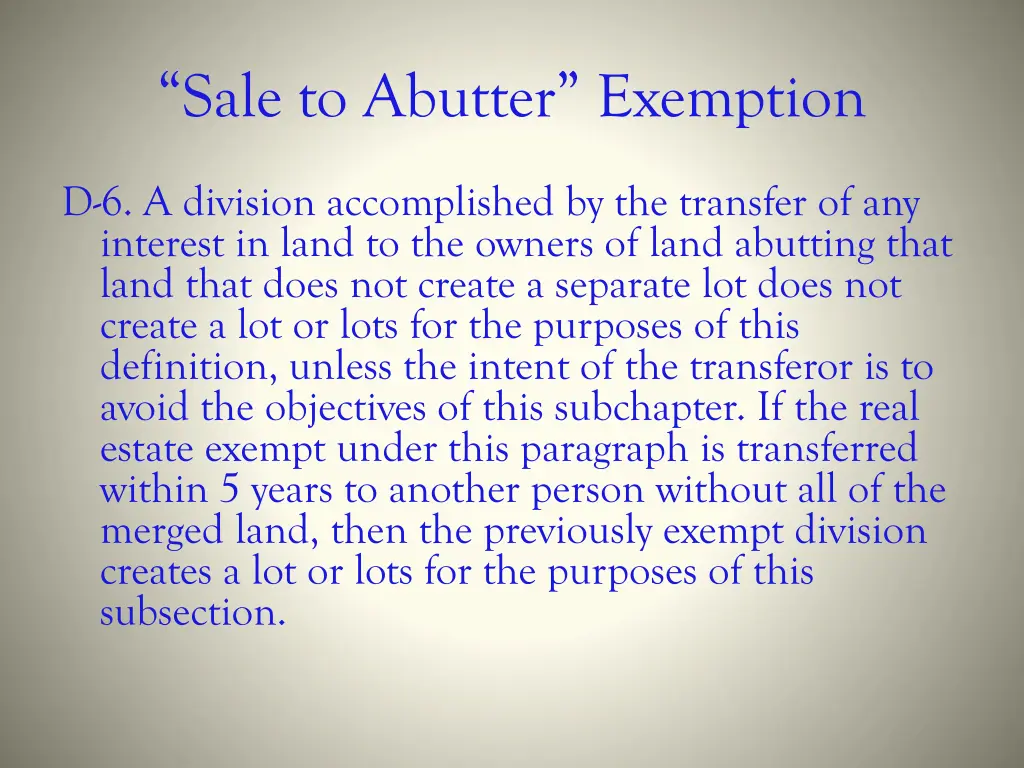 sale to abutter exemption