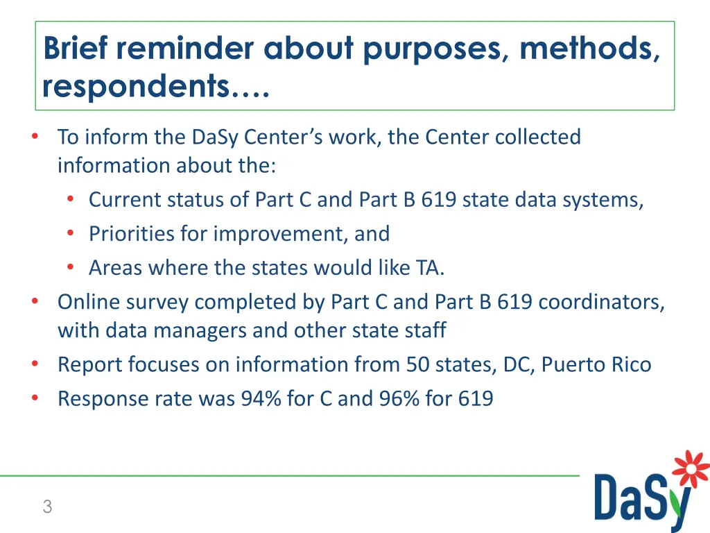 brief reminder about purposes methods respondents