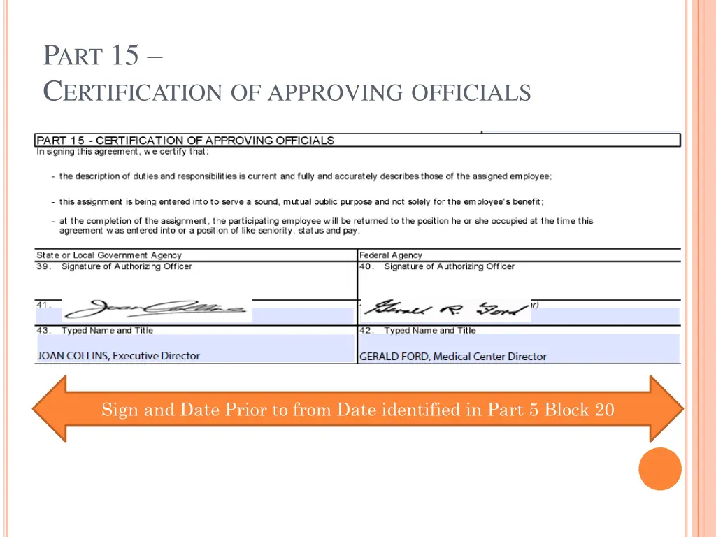 p art 15 c ertification of approving officials